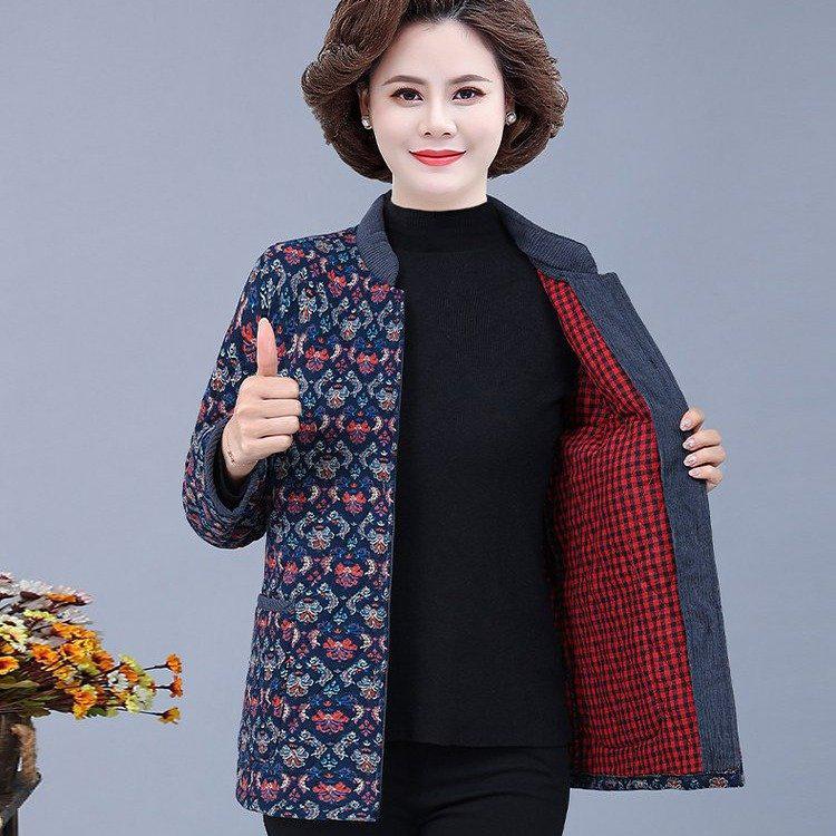 Lightweight Stand Collar Cotton Padded Jacket for Elderly Women - Winter Outerwear