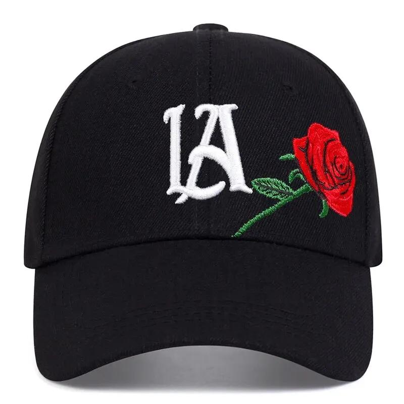 Unisex LA Rose Embroidery Baseball Caps Spring and Autumn Outdoor Adjustable Casual Hats Sunscreen Hat