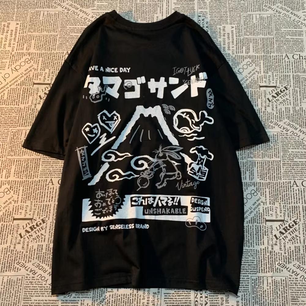 American Rabbit Volcano Retro Cartoon Print Short Sleeve TShirt Unisexs Fashion Loose AllMatch Couple TShirt Graphic T Shirts
