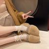 Fashion Retro Style Simple Rhinestone Word Mary Jane Shoes Women's 2025 Winter New Wear Light Mouth Wool Cotton Shoes