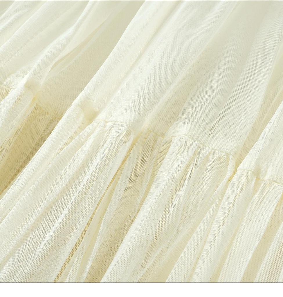 White Mesh Midi Skirt for Women - Elegant High Waist Drape Gentle Style
