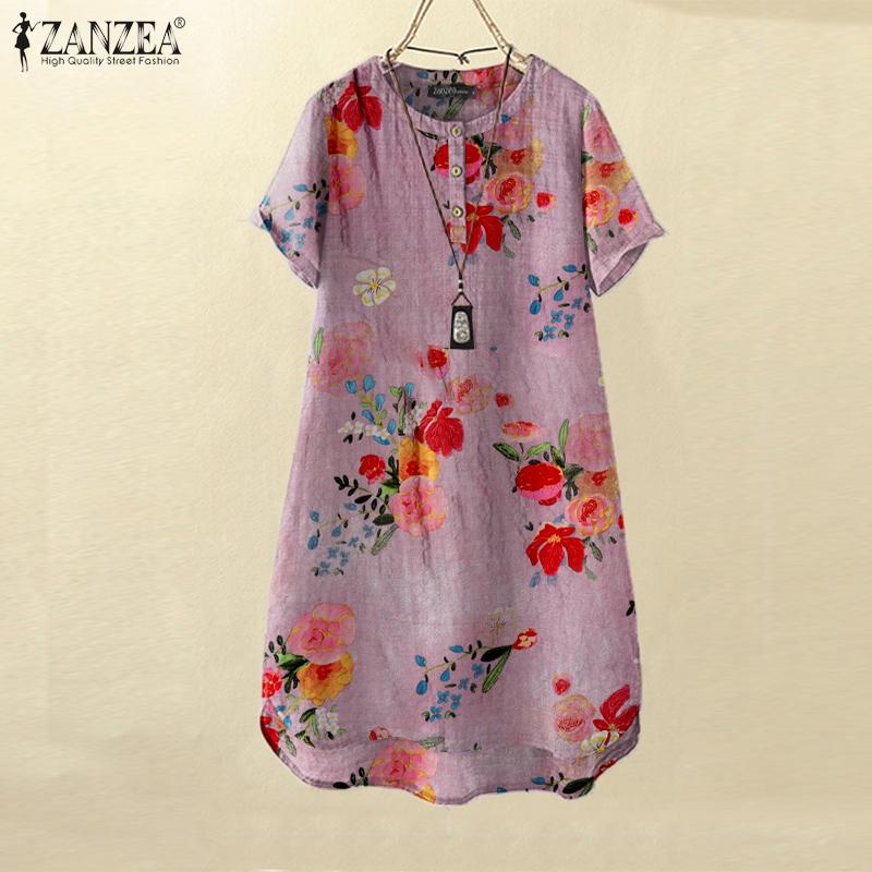 

ZANZEA повседневное летнее женское платье с круглым вырезом и коротким рукавом с принтом