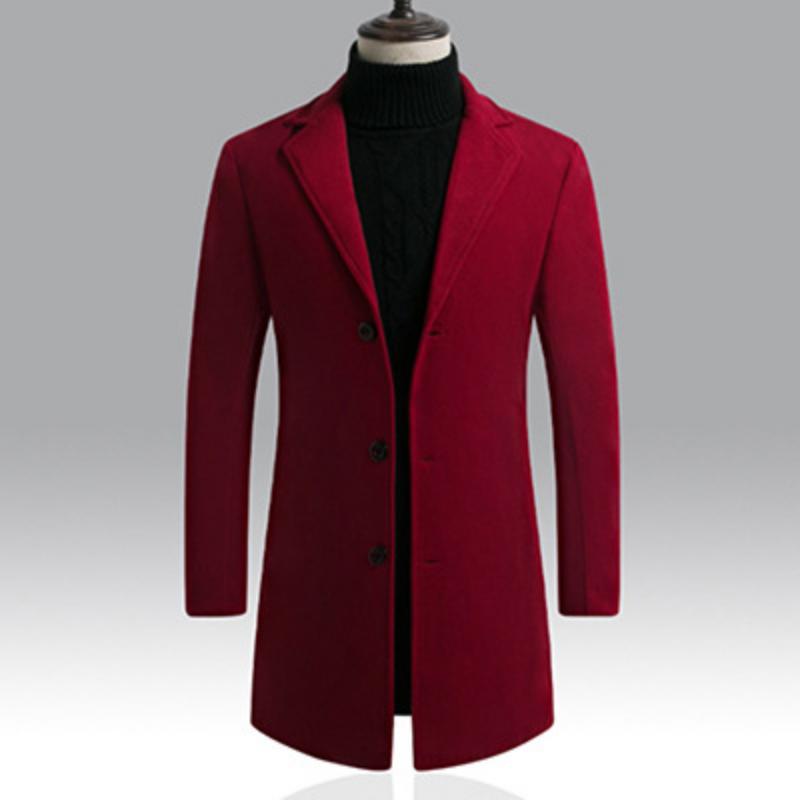 

Модная трендовая куртка Красивое шерстяное пальто средней длины Мужская ветровка Приталенный универсальный серый костюм для вечеринки L красный