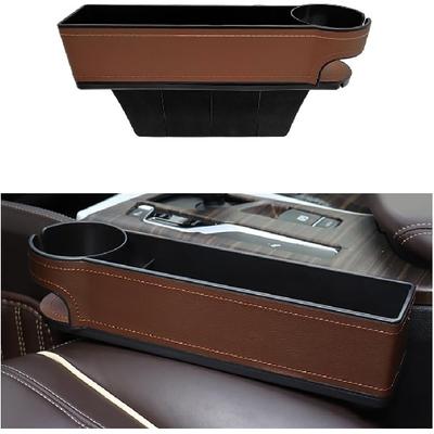 Car Seat Gap Filler Organizer, Leather Front Seat Organizer with Cup Holder, Multifunctional Auto Console Side Storage Box for Holding Phones Wallets