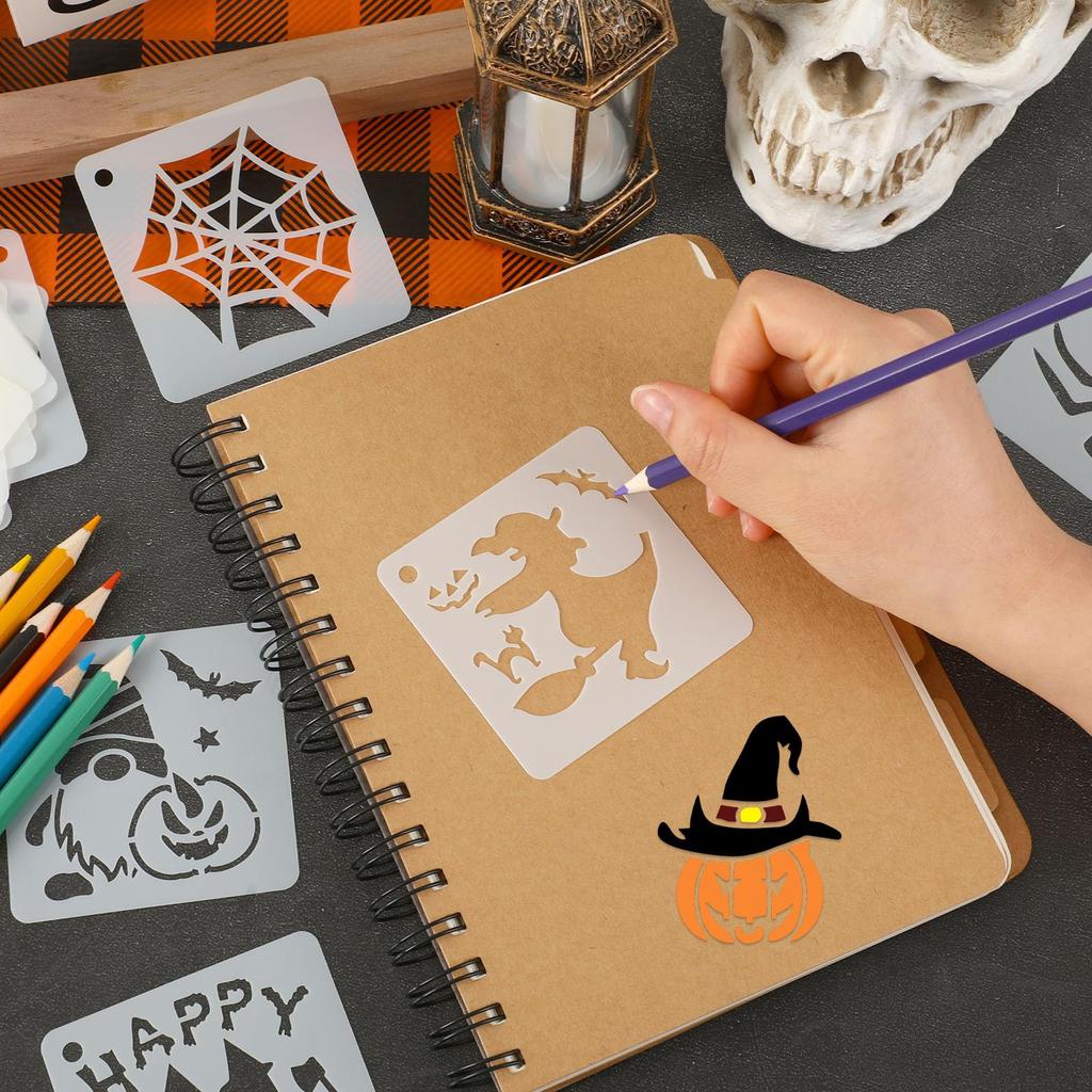 20 Pcs Halloween Stencils Set Reusable Plastic Drawing Spraying Templates for Greeting Cards for Halloween Crafts DIY Decoration
