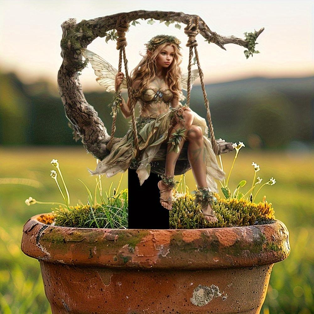 

Elf Swing acrylic garden art for flower pots and planters. белый