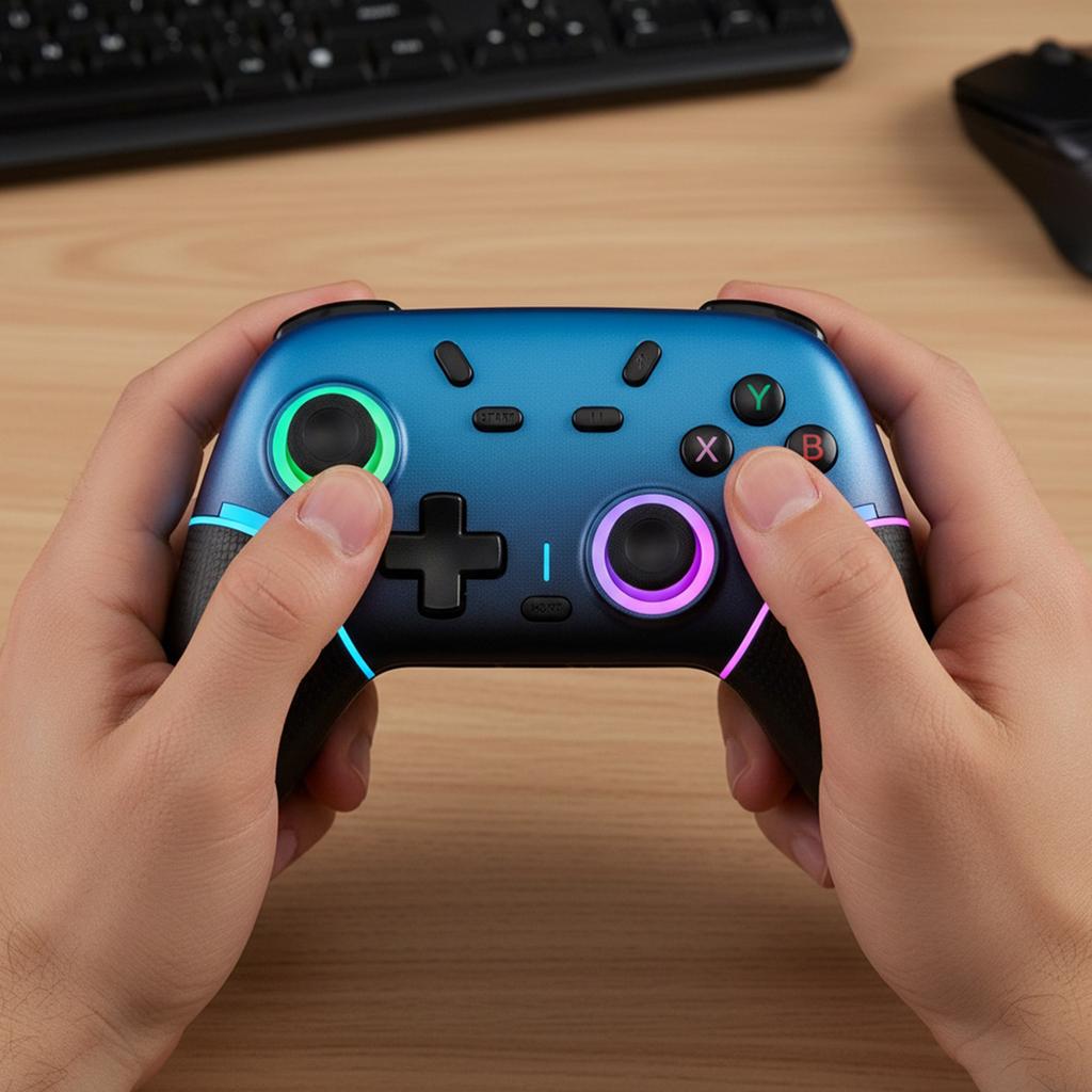 Gamepad with RGB Lights/Dual Vibration/6-Axis Gyroscope Wireless Gaming Controller for Switch 2 PC Mobile & More