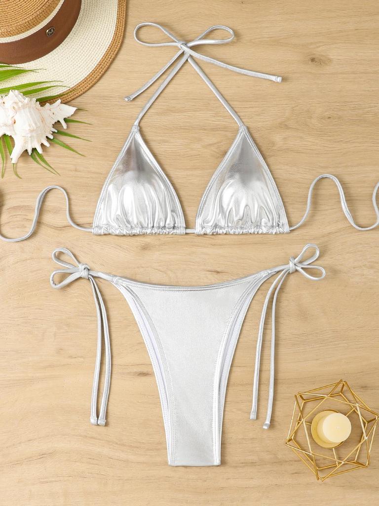 European American Retro Lace-Up Bikini Set - Three-Point Sexy Swimwear for Women