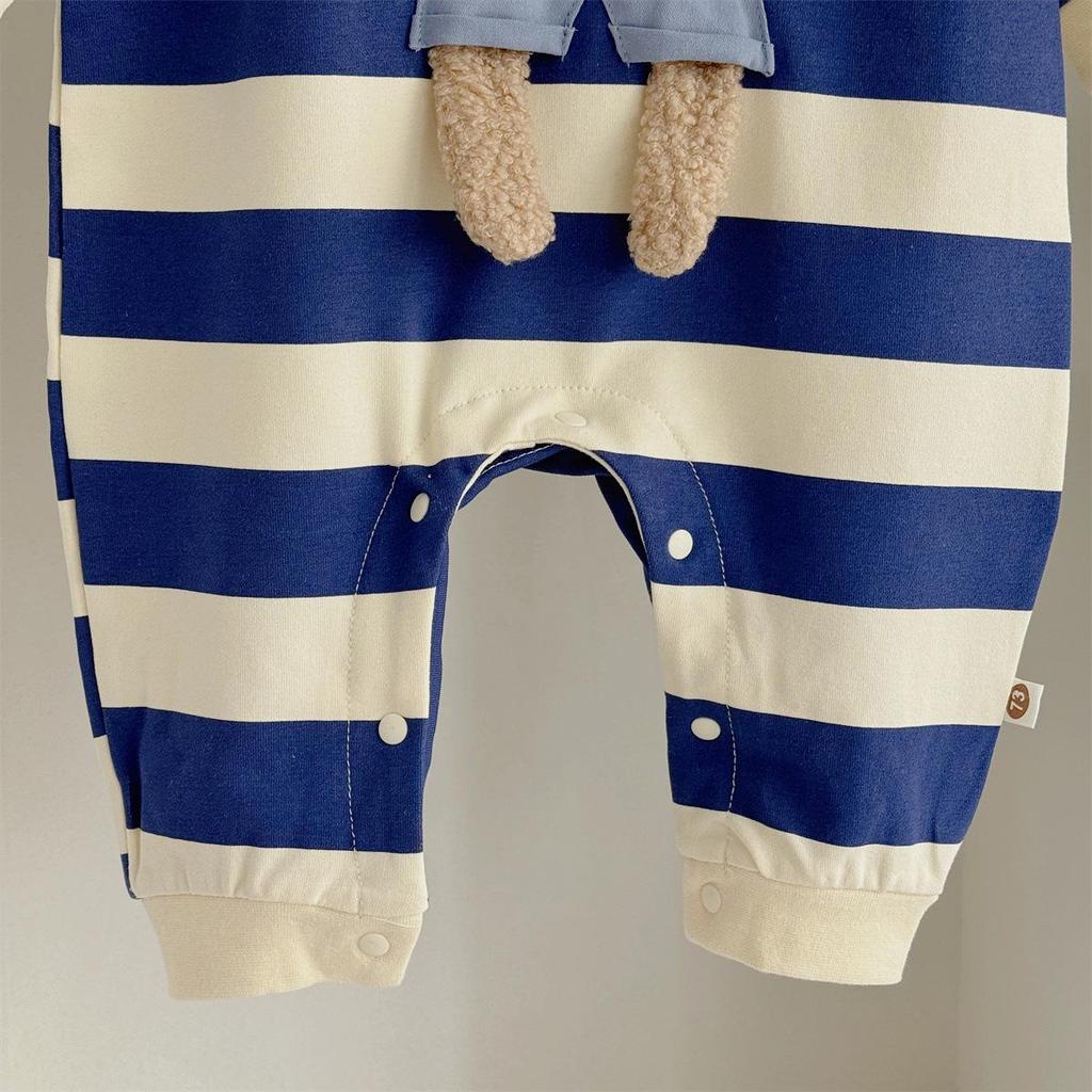 Levinjia Baby Strampler mit Streifen und kleinem Bären - Langarm-Body für Jungen und Mädchen für Frühling/Herbst