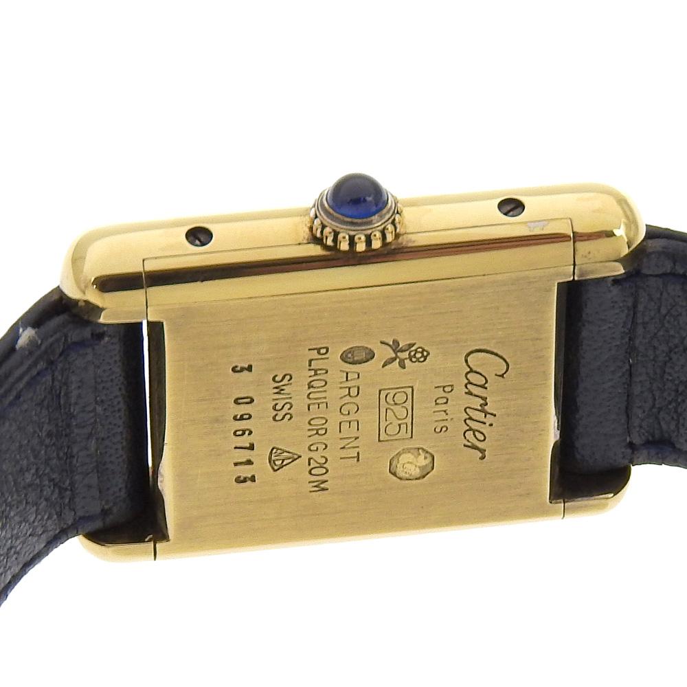 CARTIER Must tank Watches Vermeille 1970s Lapis blueDial Silver925/Embossed Leather Hand Winding Women Used