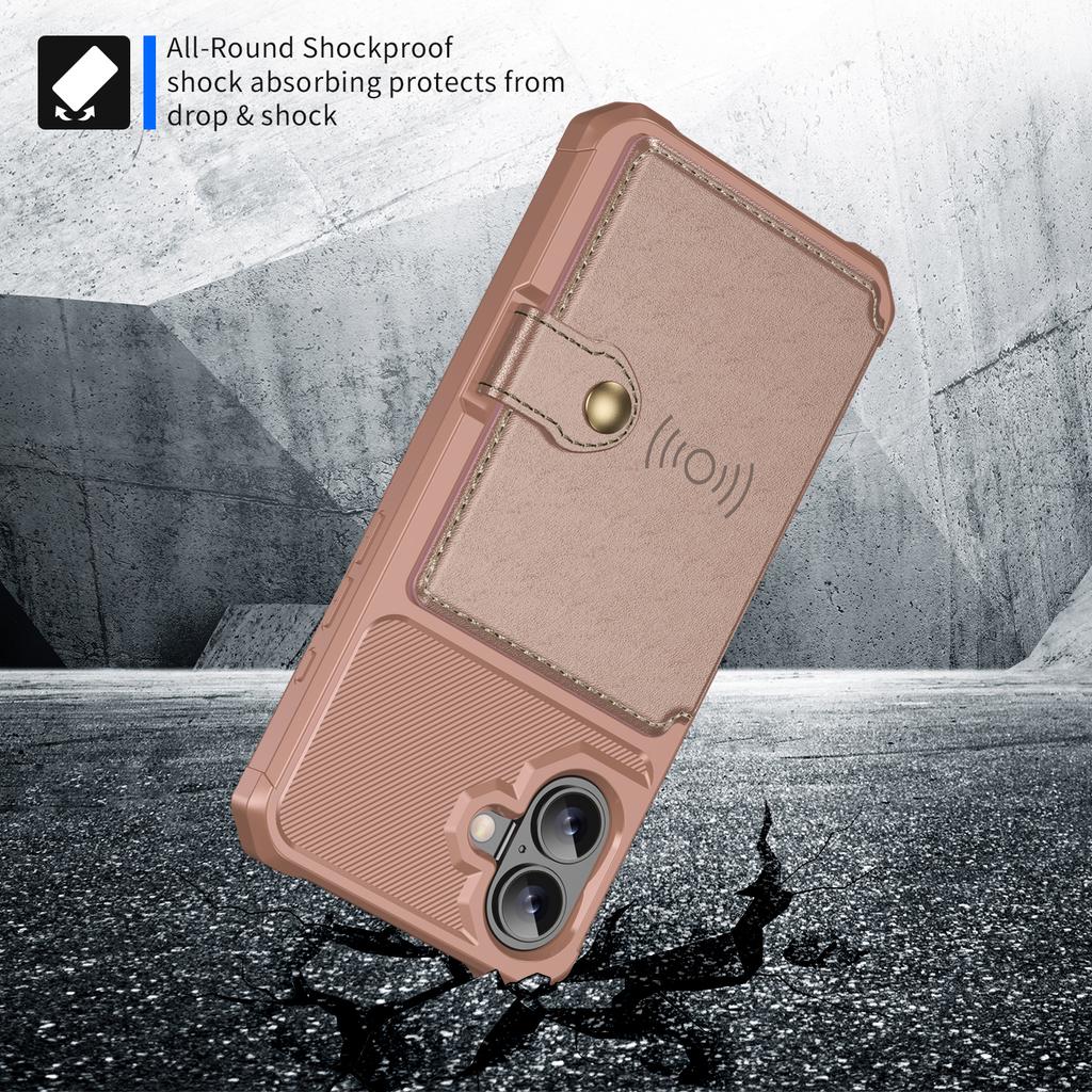 ZM03 For iPhone 16 Case with Card Holder PU Leather+TPU Phone Back Cover