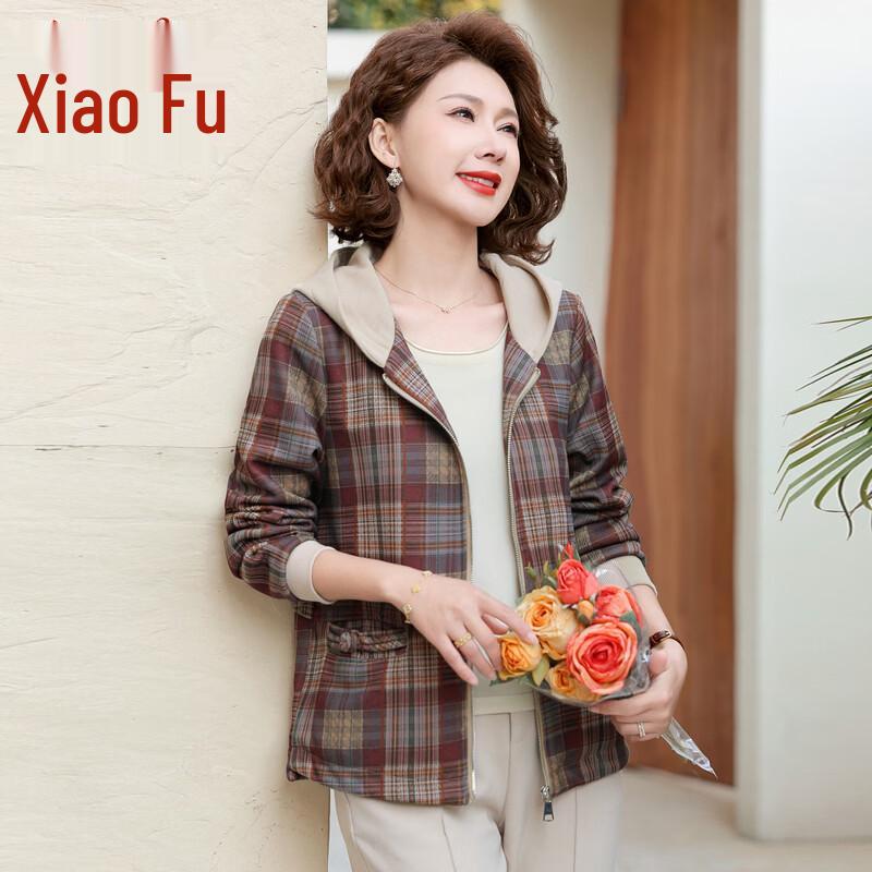Women s Plaid Hooded Spring Cardigan Jacket 3XL