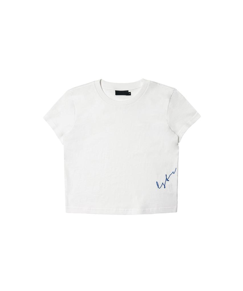 Yuseuteule Waist Embroidered Short Sleeve T-Shirt (White)