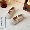 Mädchen Ballerinas Schnürung hinten Schleifen Kinder Prinzessin Schuhe Blumen Süß 2025 Neu Kinder Lederschuhe Runde Zehen Glänzende Pailletten Rutschfest