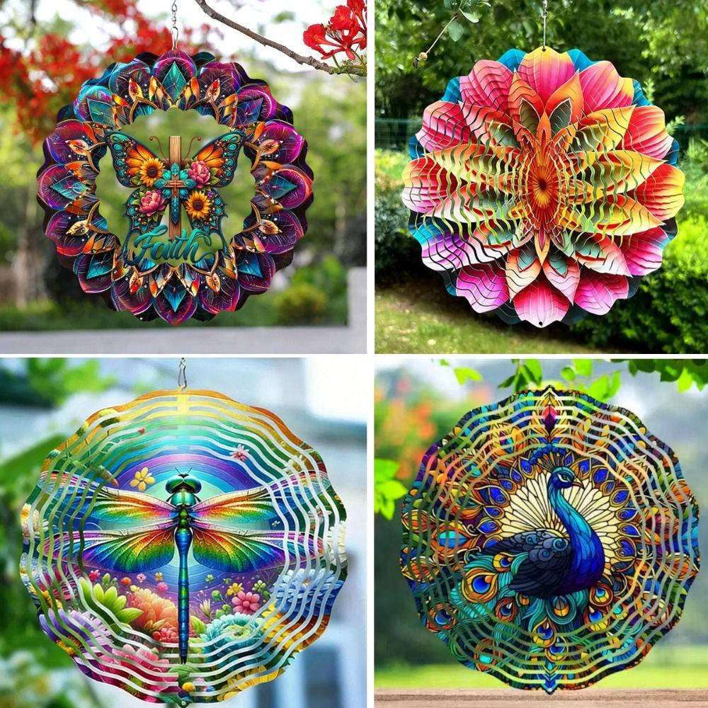 10 Styles 3D Dynamic Rotating Wind Chime Metal 10cm Rainbow Tunnel-Style Wind Spinner Porch Hanging Ornament