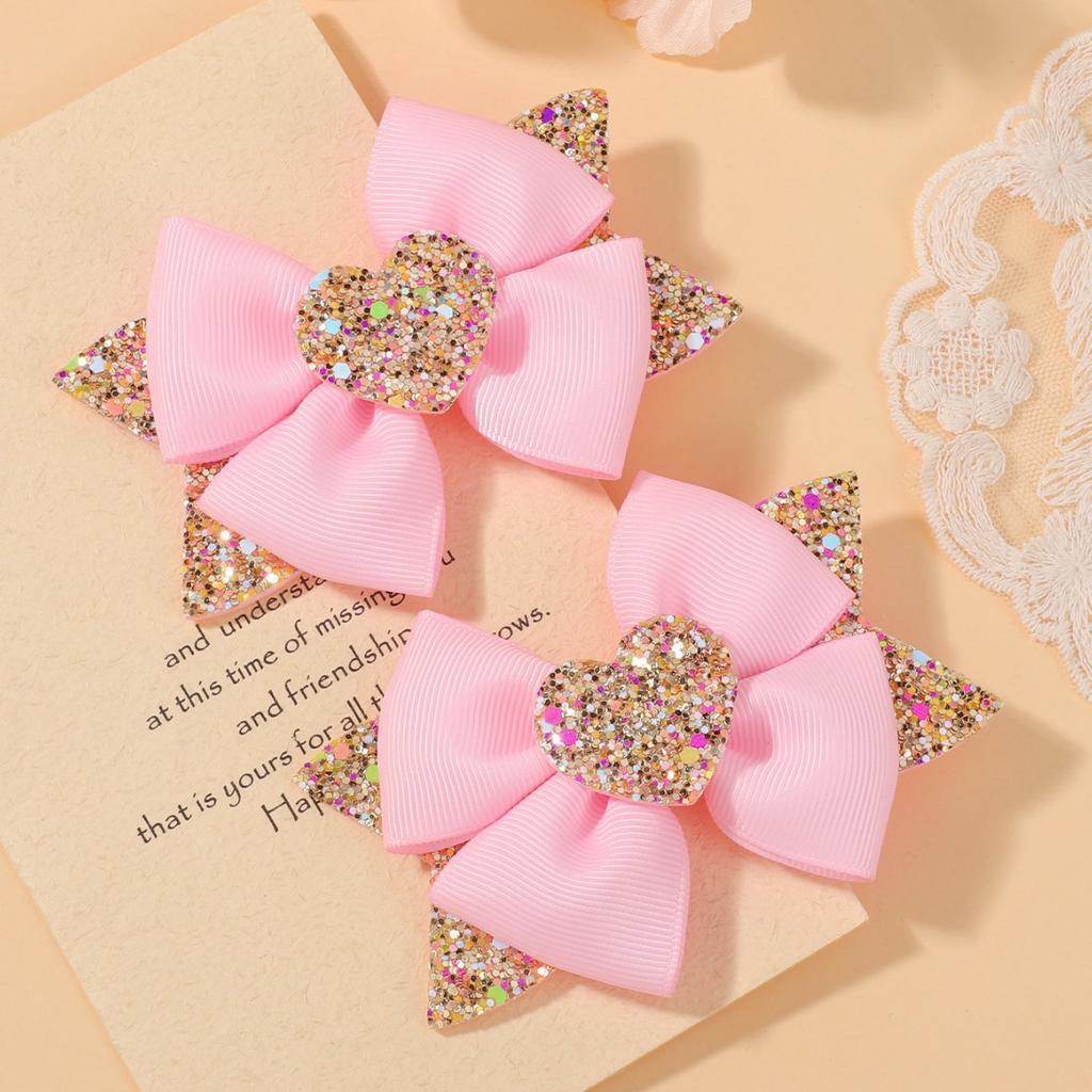Girls Headgear Love Hair Accessories Cute Girls Hairpin Card Pink Polka Dot Bow Cartoon Hairpin 5289