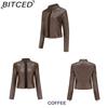 BITCED Women's Studded Leather Jacket Spring/Autumn Long-Sleeved Stand-Collar Fashion Jacket