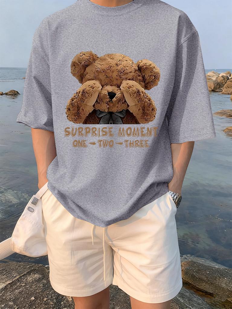 One Two Three Teddy Bear Printing TShirts Womens Summer Cotton Short Sleeve Tees Loose ONeck Soft Tops Basic Woman Clothes