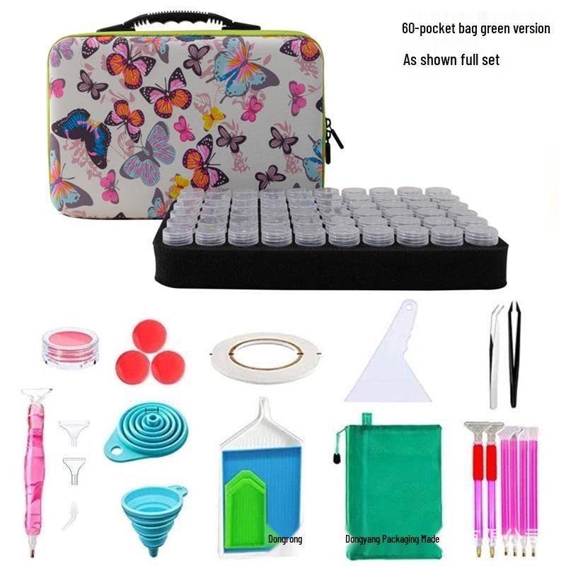 60-Grid Storage Bag for Diamond Painting Drills with Bottles and Dotting Tool Kit