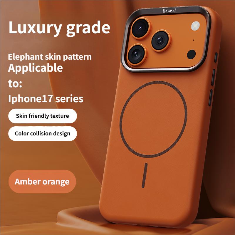 High-End Elephant Leather Texture Magnetic Phone Case for IPhone 17 Pro Max Air for Magsafe Wireless Charging Full Protect Cover