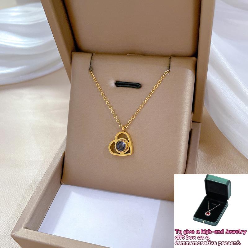 

[Whole Body] Love Projection Minimalist Wind Furnace Real Gold Necklace Female ins Internet celebrity collarbone chain accessories
