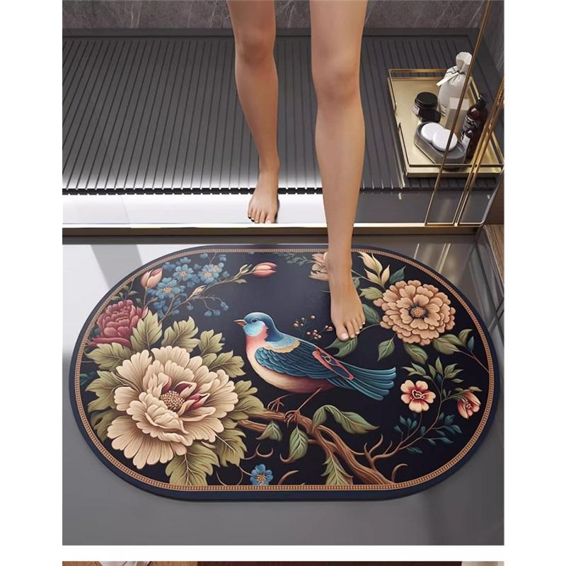 Traditional Chinese Style Elegant Bathroom Floor Mat Absorbent Diatomite Durable Stain Resistant Non Slip Entrance Mat For Bathroom