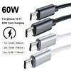 Nylon Braided 60W Type C Wire For iphone 15 16 17 pro max 1m 2m 3m USB C  To Type C Fast Charge Cable for Samsung Xiaomi Huawei