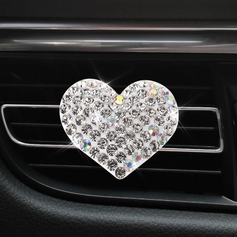 Rhinestone Heart-Shaped In-Car Decor Fragrance Clip, Air Freshener Decorative Clip With Fragrance Pads