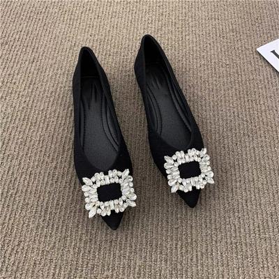 Scarpe basse da donna primavera e autunno 2024 nuove punta affusolata scollo basso scarpe da lavoro professionali strass nere moda scarpe singole donna