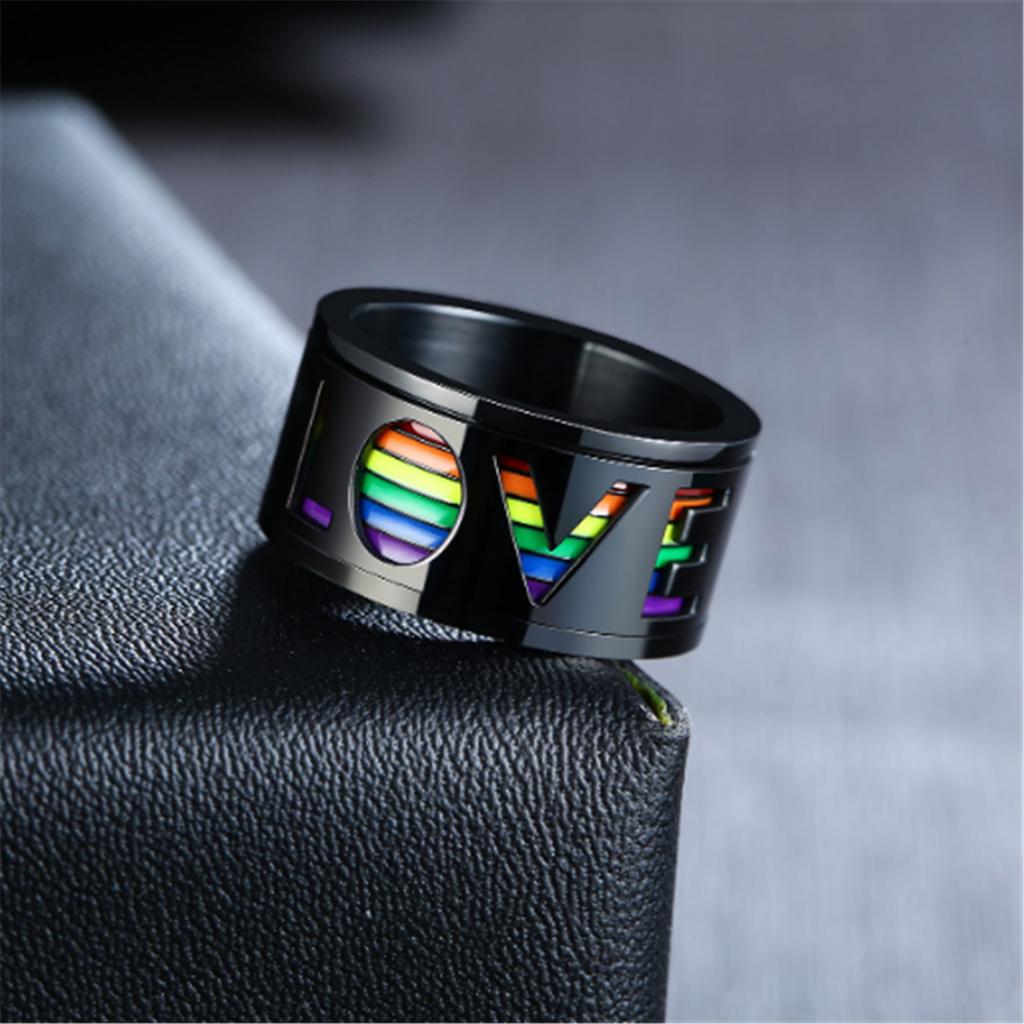 Herren Regenbogen Bunt Ring Gay Frauen Hohl Liebe Lesbisch Edelstahl Band Ringe Schmuck Geschenke