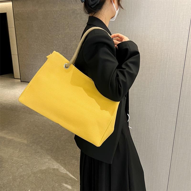 Hot-selling Women's Bags New Linen Shoulder Bags Large Capacity Solid Color Fashion Casual Portable Tote Bags