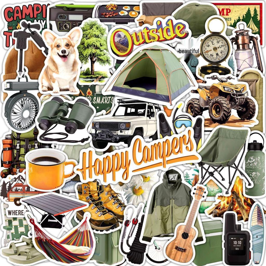 50 Outdoor Camping Stickers for Laptop, Water Bottle, Luggage, Car, Window, and DIY Decoration