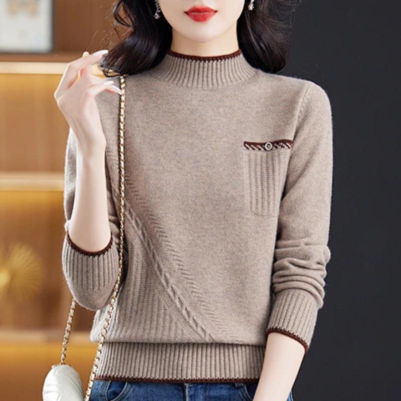 Autumn and Winter Women's Fashion Casual Half Turtleneck Knitted Bottoming Shirt
