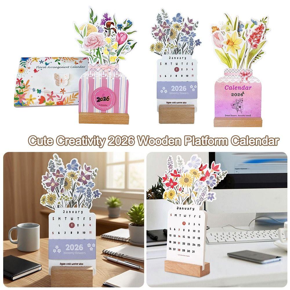 Vase Shaped Monthly Planner Detachable Base Floral Desk Calendar for Table Desk Decor