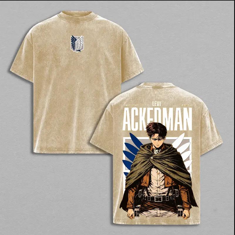 

Anime Attack On Titan Levi Ackerman Graphic T Shirt Men Women Clothing Casual Cotton Tshirt Vintage Washed T-shirt Harajuku Tops XXL бежевий