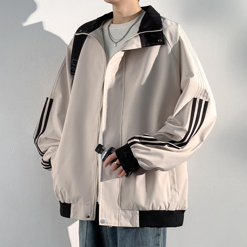 

Полосатая куртка контрастного цвета для мужчин Весенне-осенняя новая свободная универсальная повседневная куртка для пары для мужчин 3XL