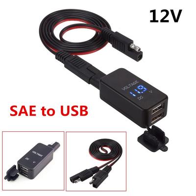 Multifunction Universal Motorcycles Sae To Usb Cable 2-Usb Charger Led Voltmeter