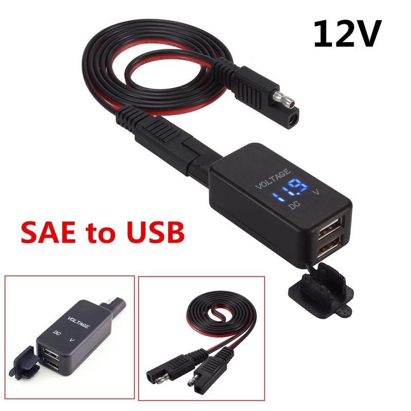 Multifunction Universal Motorcycles Sae To Usb Cable 2-Usb Charger Led Voltmeter