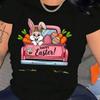 Damen Glückliche Ostern Grafikdruck T-Shirt Lässiges Baumwollhemd Weich Atmungsaktiv Rundhals Für den Alltag T-Shirt Für Erwachsene, Herren, W