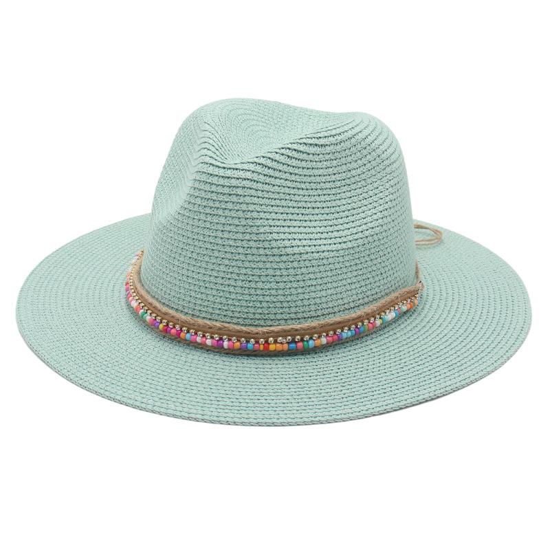 New summer ethnic style Panama straw hat colorful bead accessories dance performance beach sunshade top hat