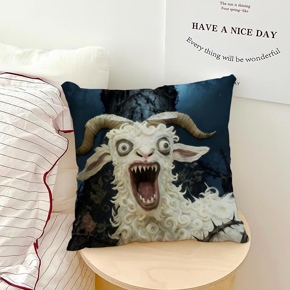 1PC Screaming Goat Sheep Embroidered Style Printed Pillow Cover Short Plush Polyester Cushion Case Animal Pillowcase Home Decor