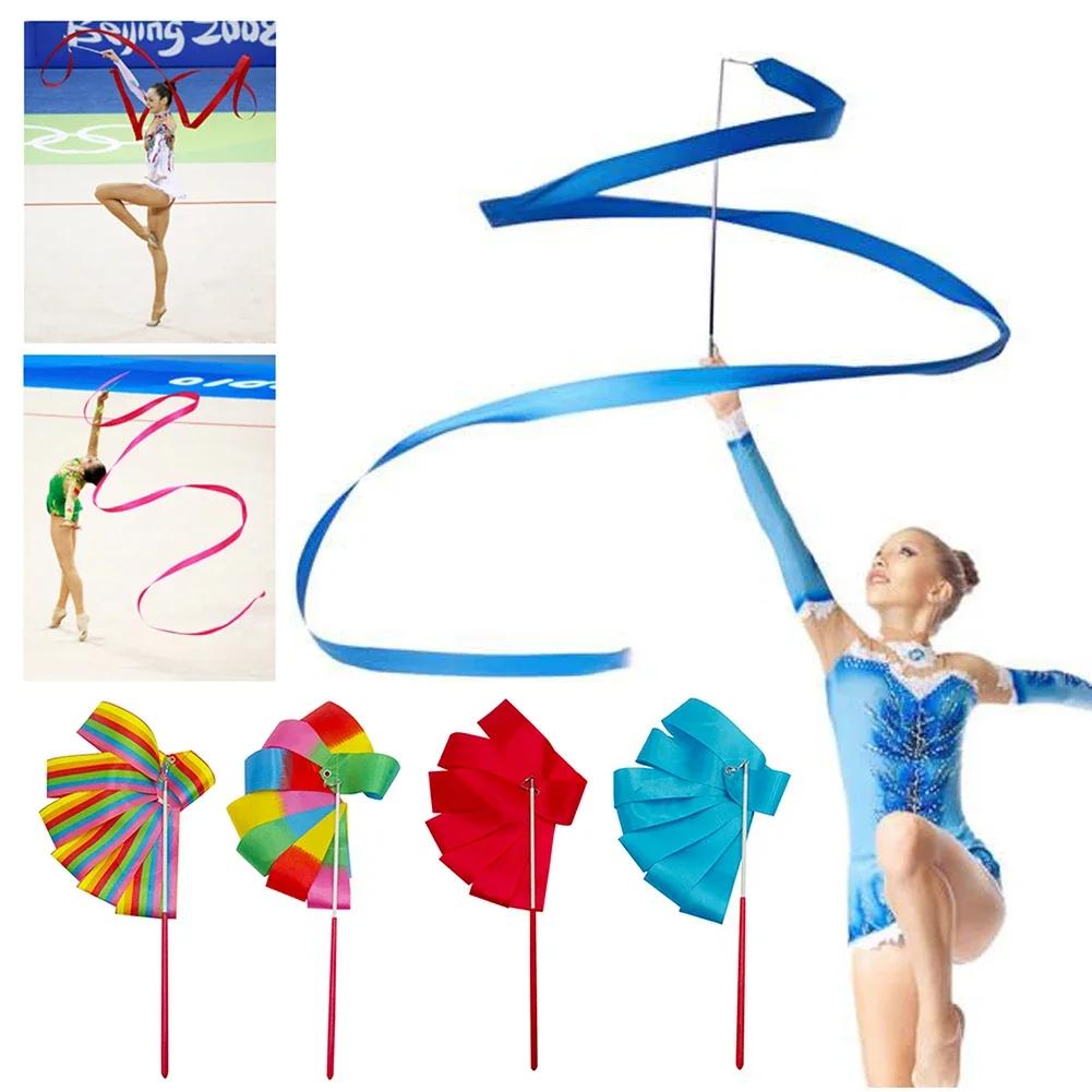 2M/4M Bunte Gymnastikbänder Tanzband Rhythmische Sportgymnastik Ballett Streamer Wirbelstab Stange Für GYM Training Professionell