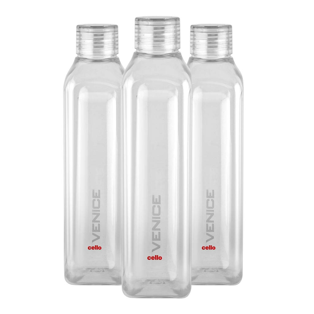 Cello Reusable Leakproof Fridge Bottles For Home Office Travel Use | 1000ml Unbreakable Water Bottle Set Of 3 | Transparent Sleek BPA-Free Design