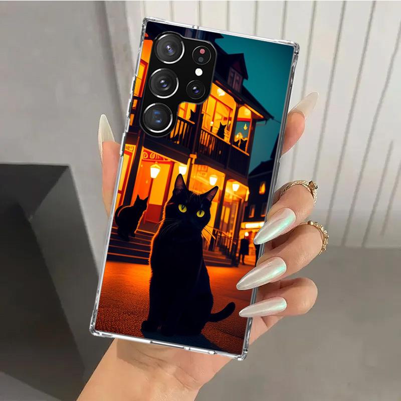 Anime Cat Rain Animal Phone Case for Samsung Galaxy S26 S24 S23 Ultra S25 Edge S22 S21 Plus S20 FE + Soft Print Shell Funda Gala