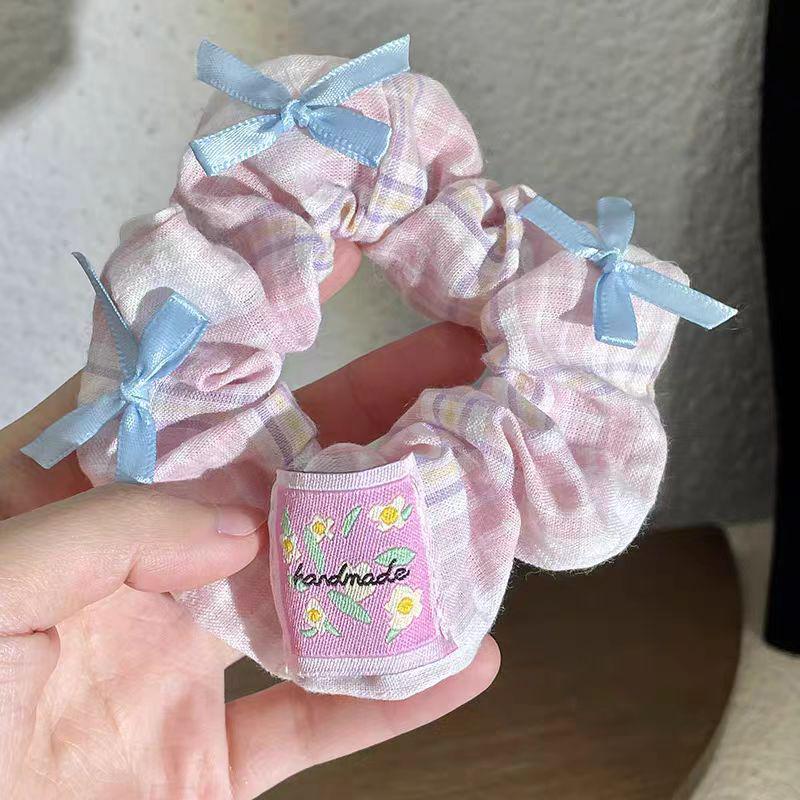 Blue Plaid Bow Hair Tie: Korean Style Sweet Ponytail Holder for Women