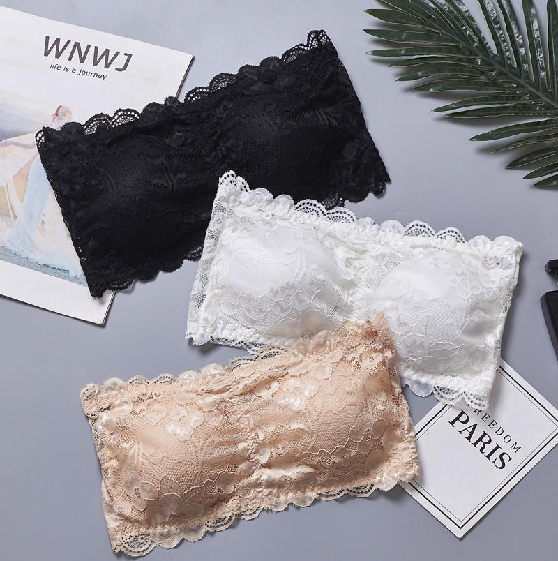 Lace Strapless Anti-Slip Bandeau with Chest Pads – Large Size, Beautiful Back, Anti-Exposure Base Layer.