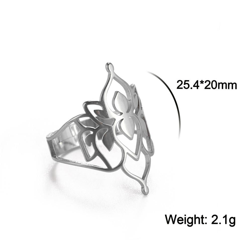 Simple Cutout Filigree Flower Rings for Women Stainless Steel Wedding Party Adjustable Vintage Ring Jewelry Gift