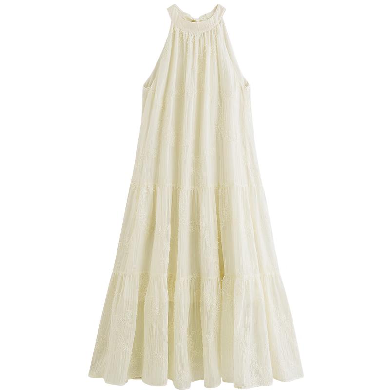 

INMAN Женское летнее однотонное миди-платье А-силуэта с круглым вырезом и халтером S