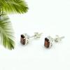 Baguette Garnet Stud Earring | Simple Silver Stud | Round Stud Earring