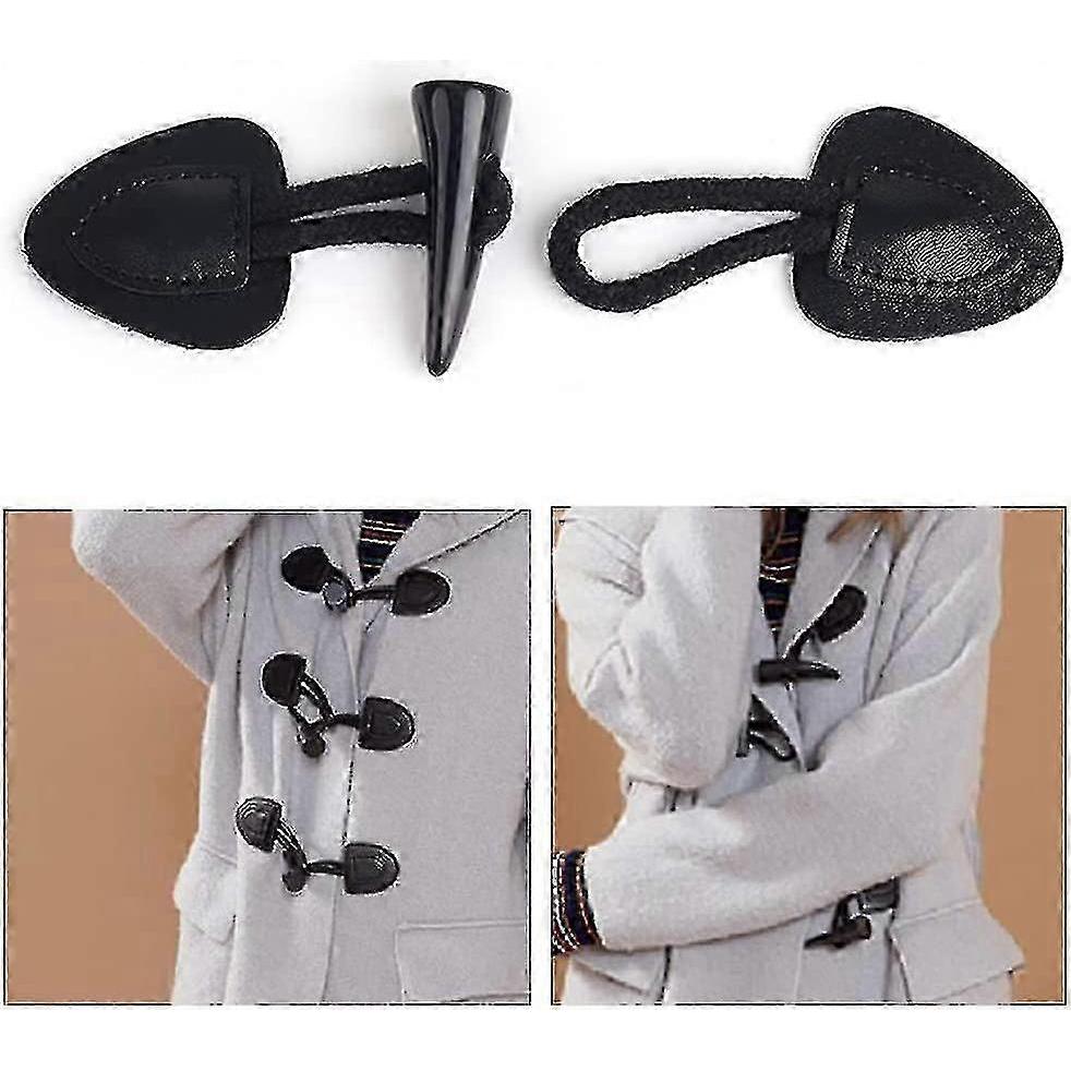 Horn Fastener Buttons 8 Pairs Leather Horn Toggle Buttons Toggle Fastener Pu Leather Sewing Buttons For Diy Clothing Sewing Decoration Accessories(bla